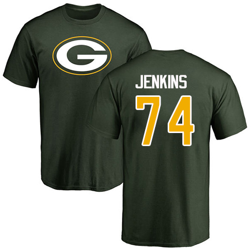 Men Green Bay Packers Green #74 Jenkins Elgton Name And Number Logo Nike NFL T Shirt